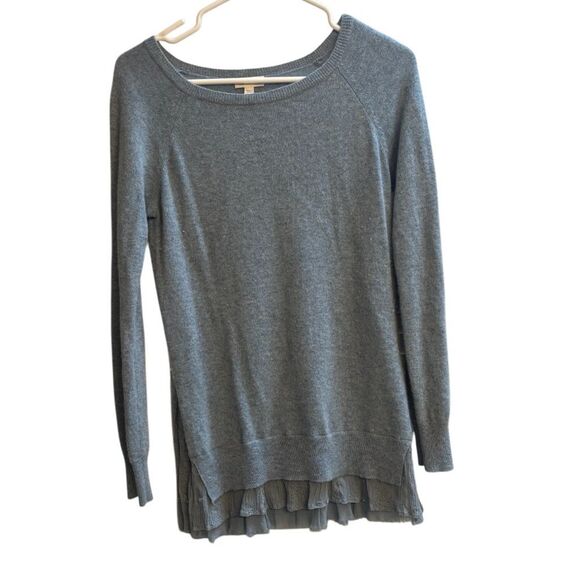 Garnet Hill Cashmere Silk Chiffon Lace Hem Shirttail Pullover Blue Sweater XS - Picture 3 of 6